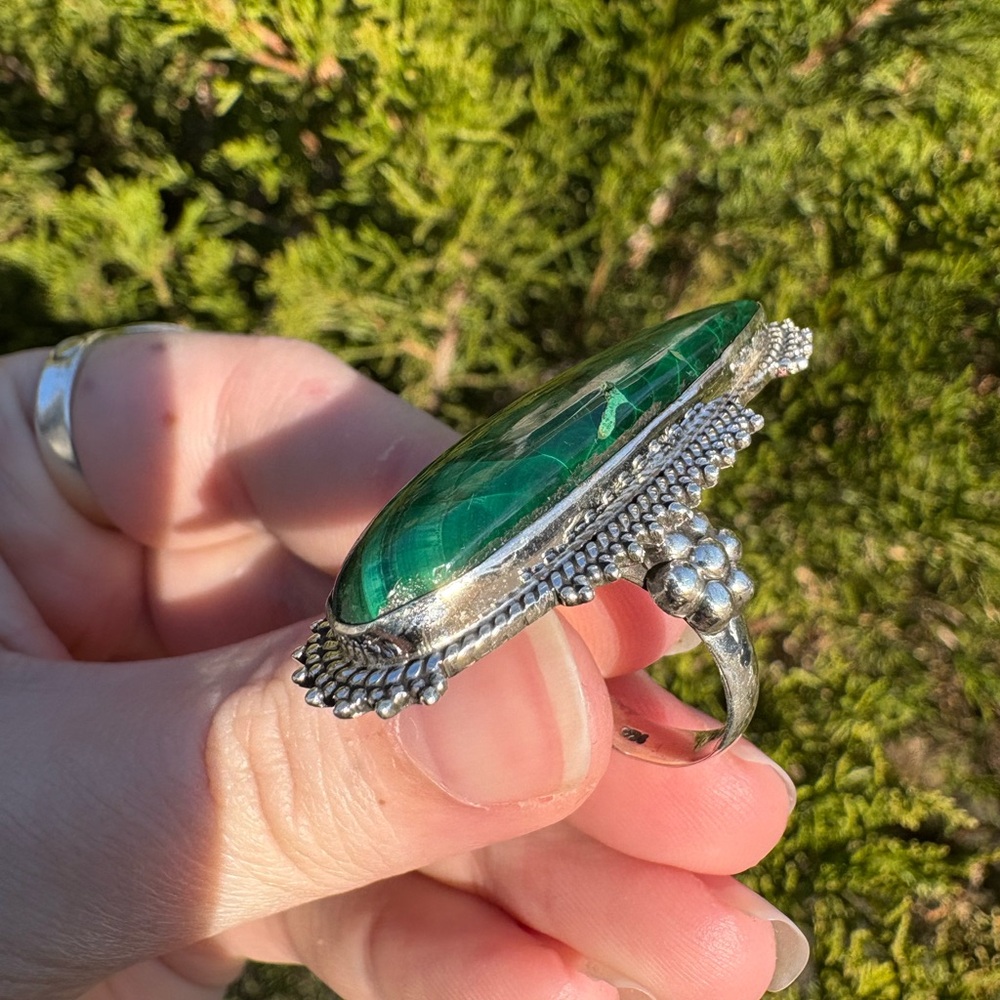 Statement Malachite Sterling Silver Gemstone Ring… - image 3